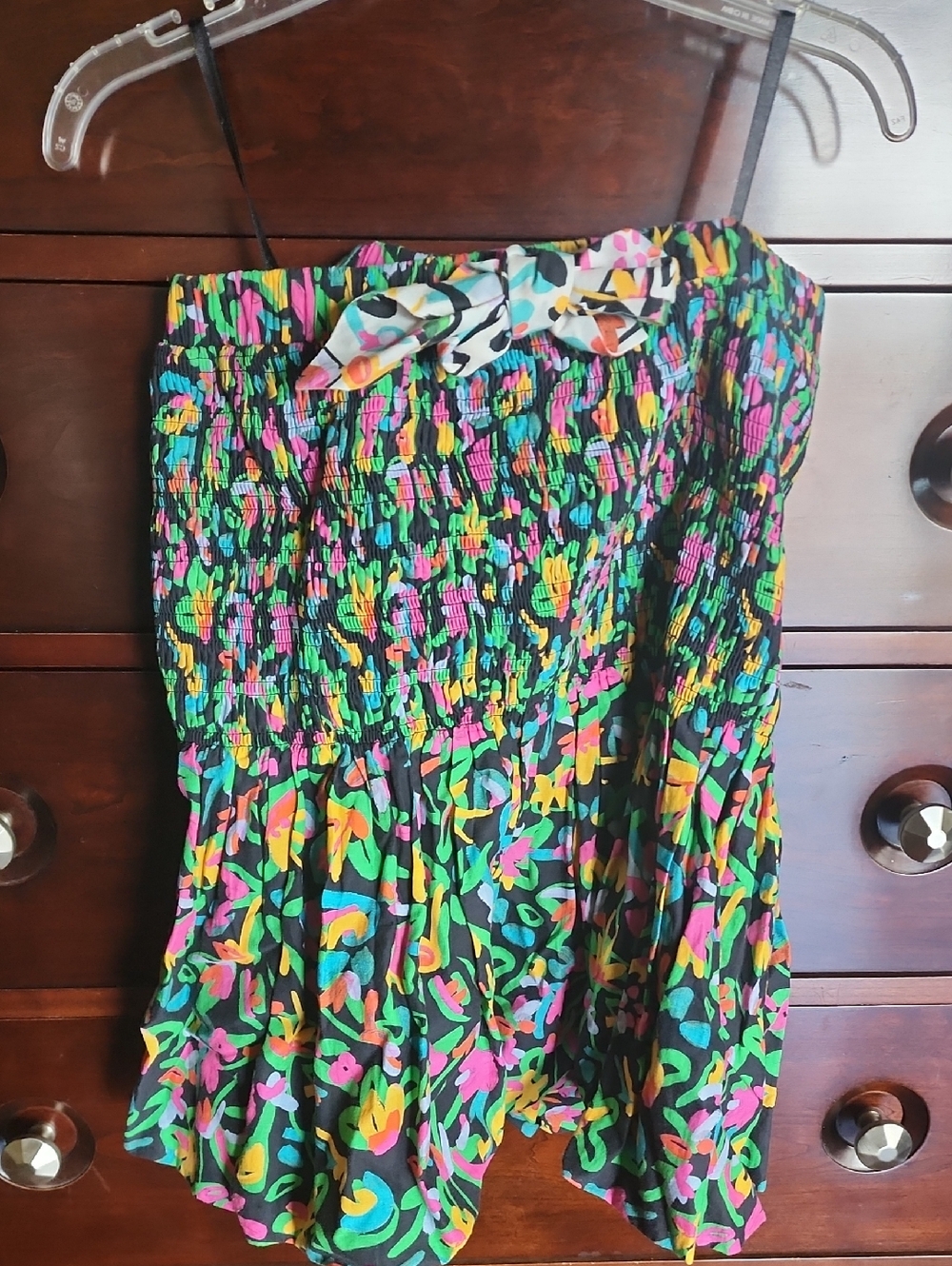 Colorful Floral Smocked Strapless Summer Top